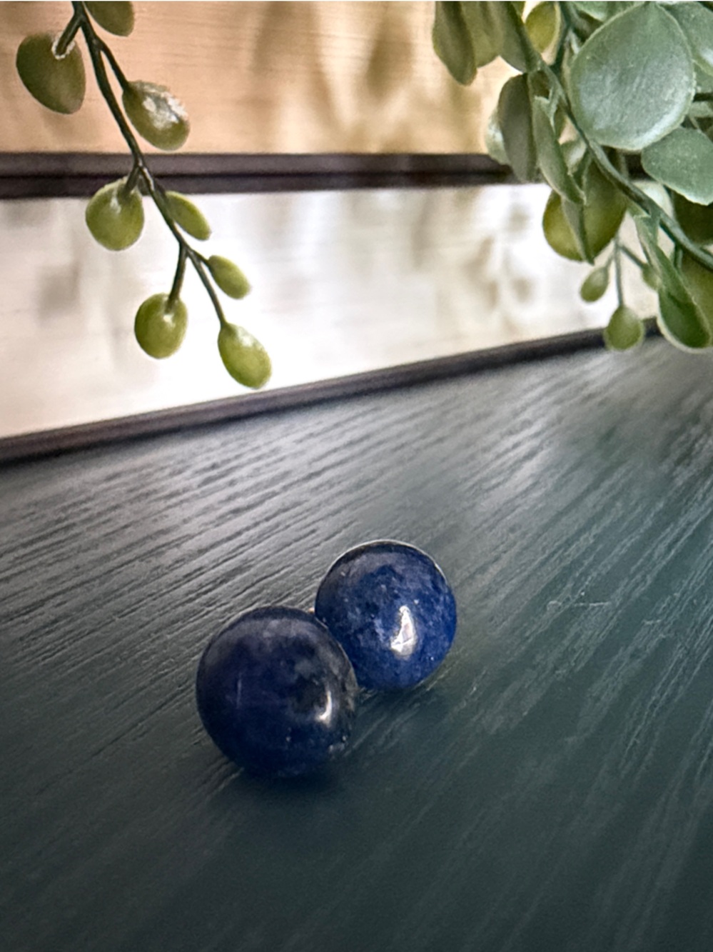 Large Lapis 14K Gold Stud Earrings